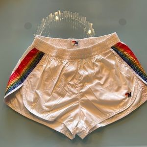 Brand new, never worn aviator nation five stripe glossy shorts